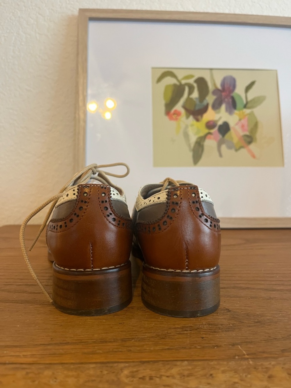 Women's Two-Tone Brown and Cream Wingtip Loafers - Picture 3 of 5